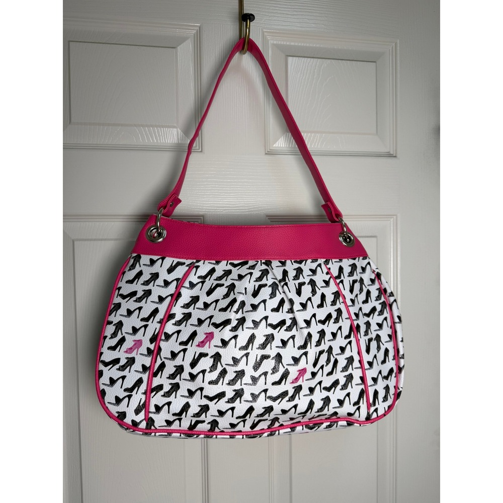 Rare Barbie 2008 Vintage High Heel Print Shoulder Bag Pink White PVC Hobo Purse